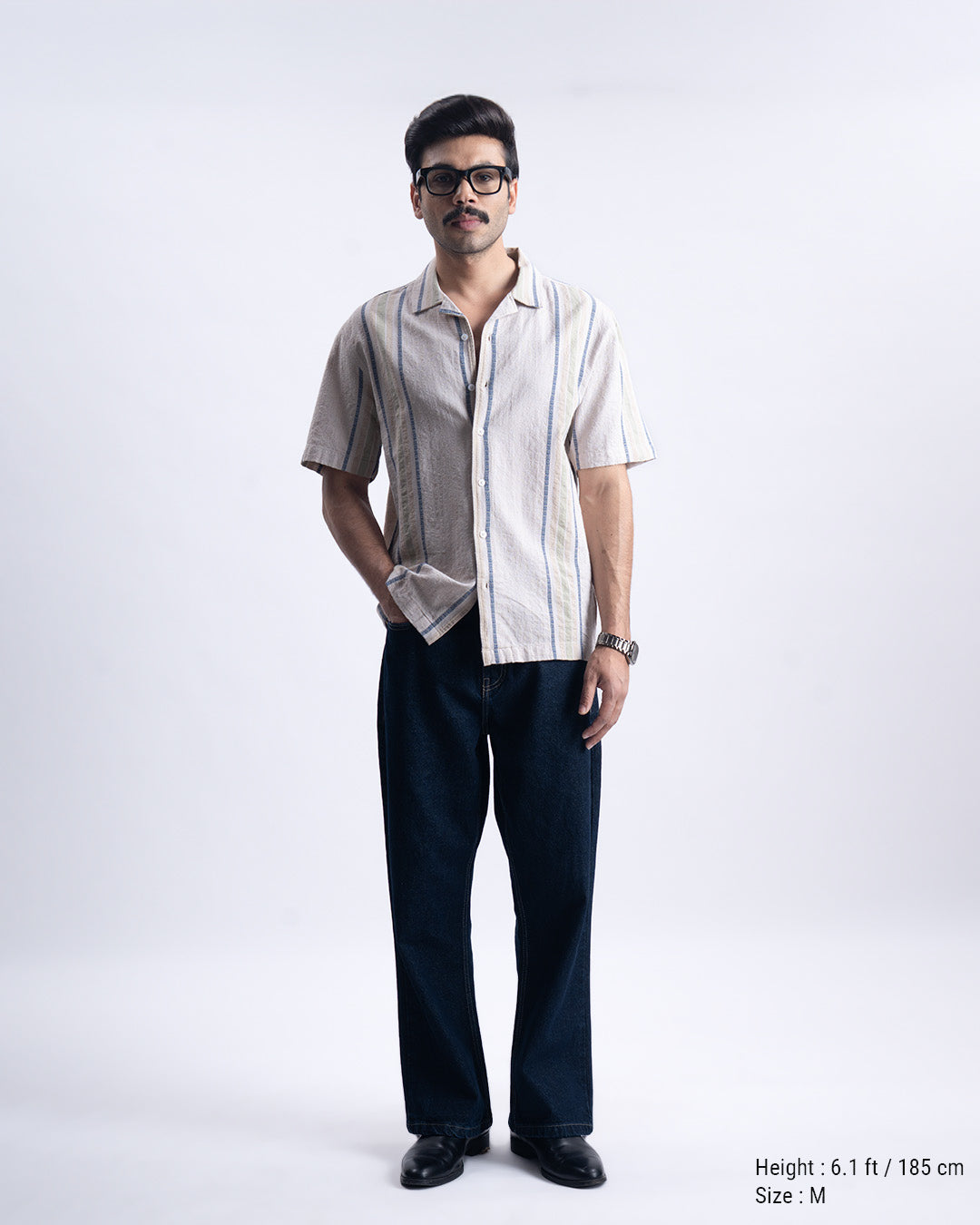 Striped Cuban Collar Shirt In Beige