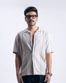 Striped Cuban Collar Shirt In Beige