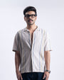 Striped Cuban Collar Shirt In Beige