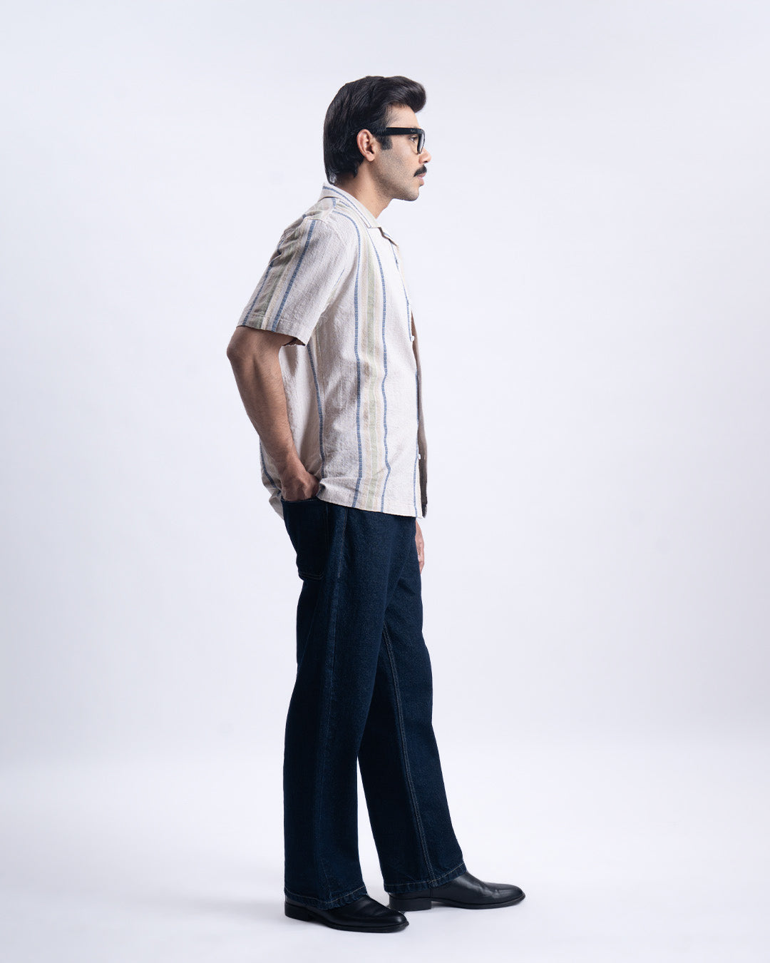 Striped Cuban Collar Shirt In Beige