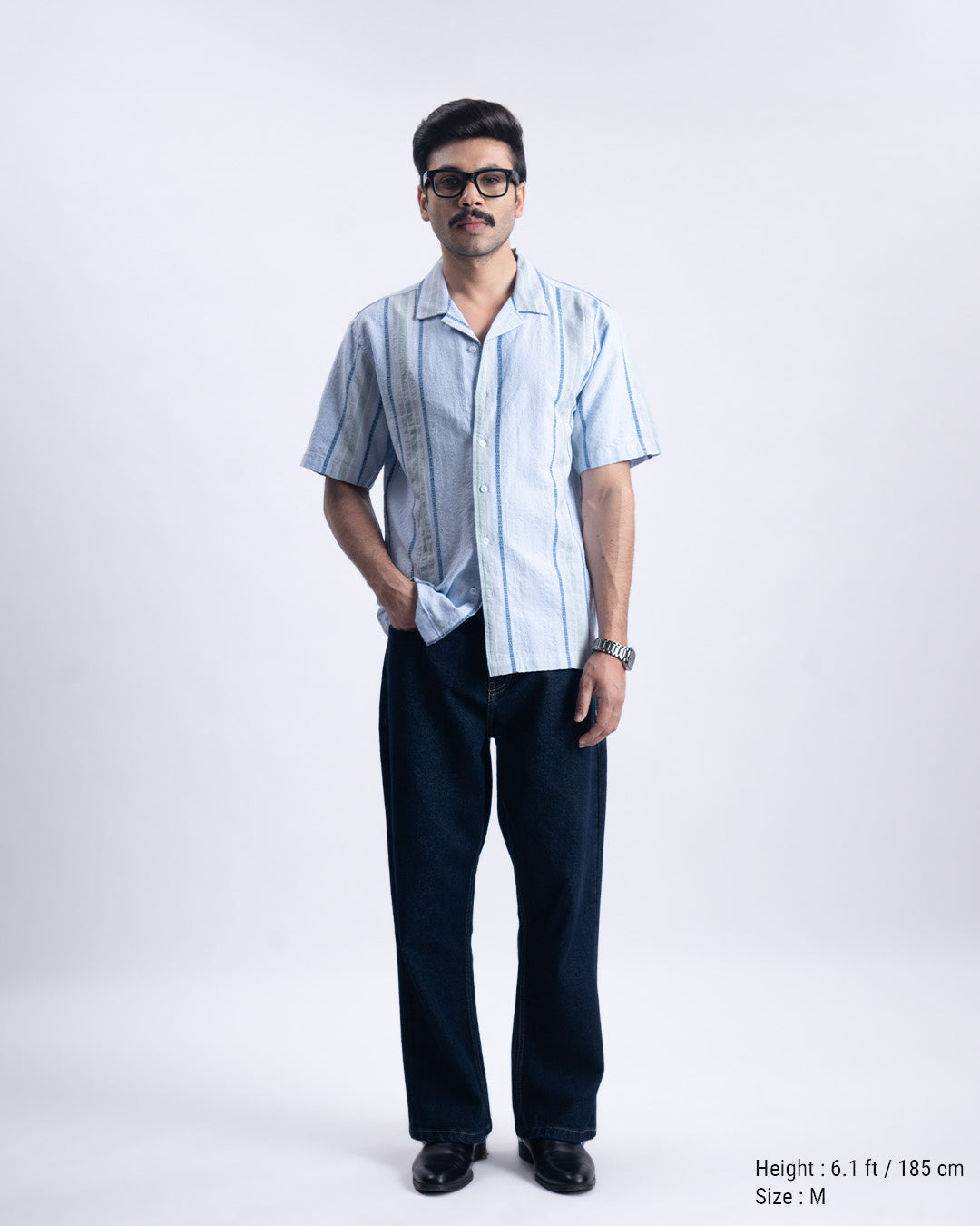 Striped Cuban Collar Shirt In Blue