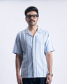 Striped Cuban Collar Shirt In Blue