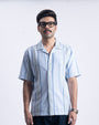 Striped Cuban Collar Shirt In Blue