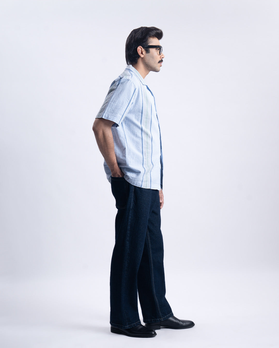 Striped Cuban Collar Shirt In Blue