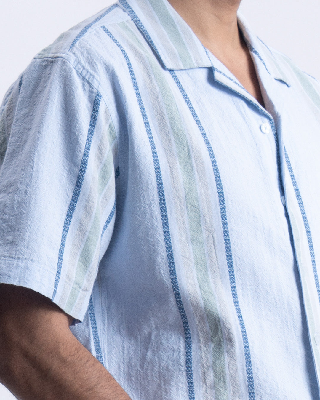 Striped Cuban Collar Shirt In Blue