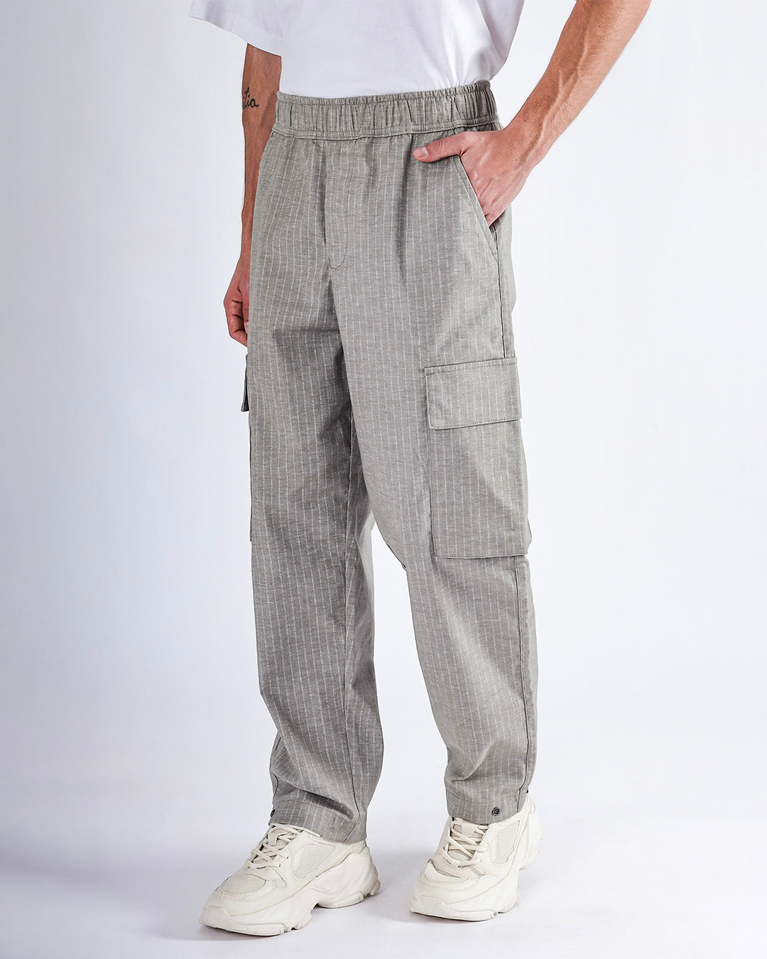 Air Striped Relaxed Cargo Pants In Grey