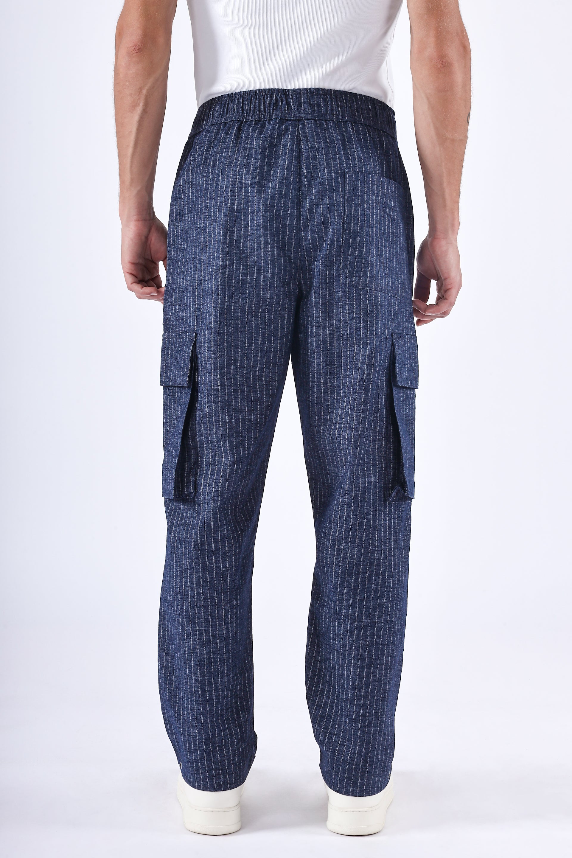 AIR STRIPED RELAXED CARGO PANTS IN BLUE