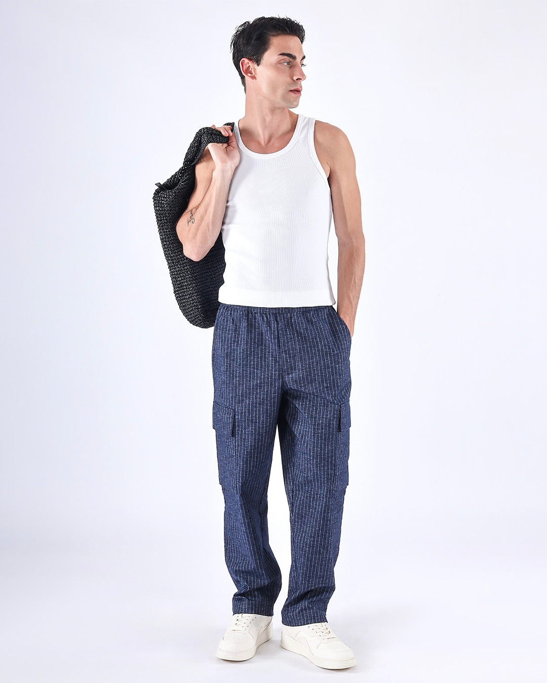 Air Striped Relaxed Cargo Pants In Blue