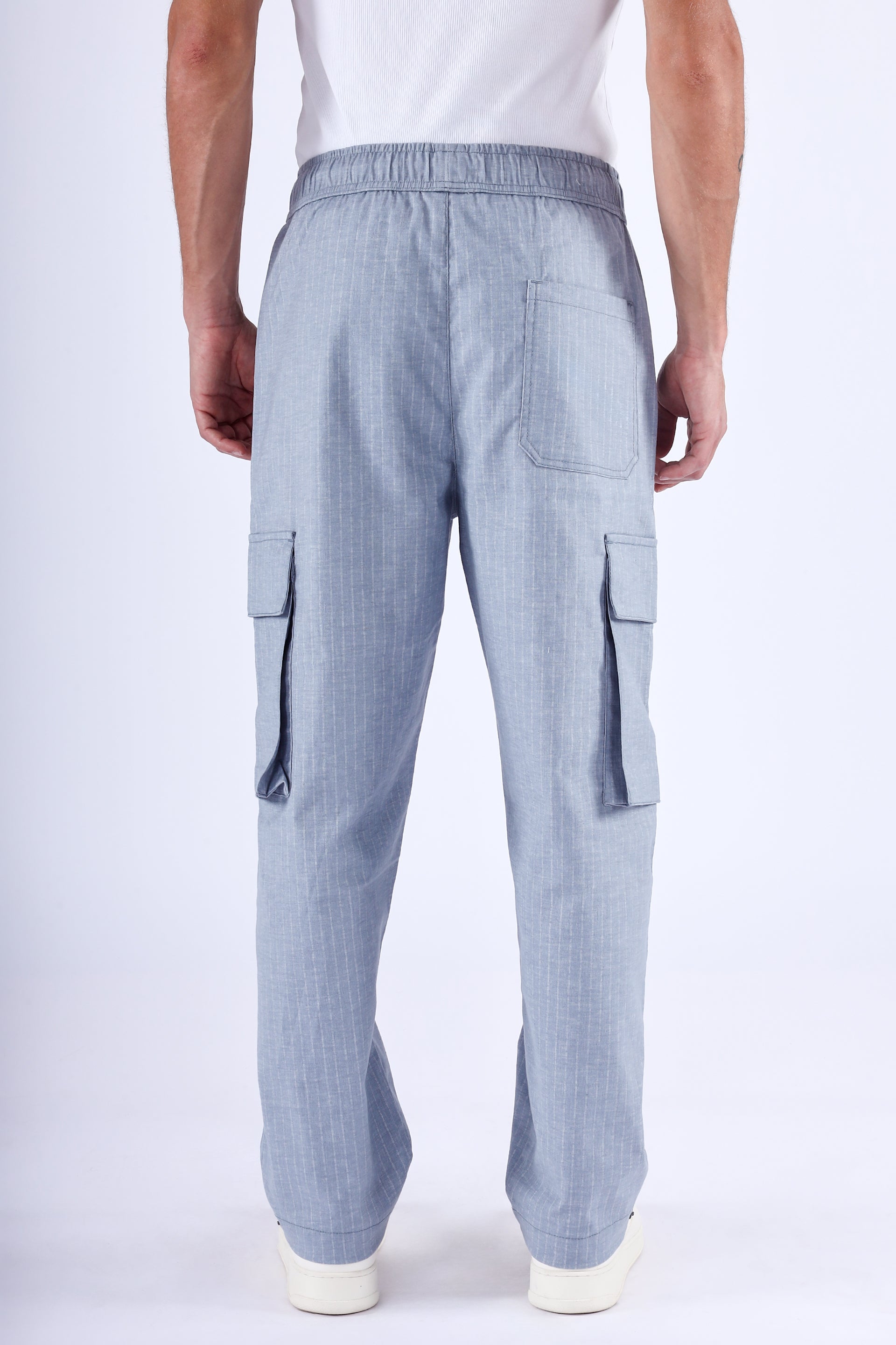 AIR STRIPED RELAXED CARGO PANTS IN LIGHT BLUE