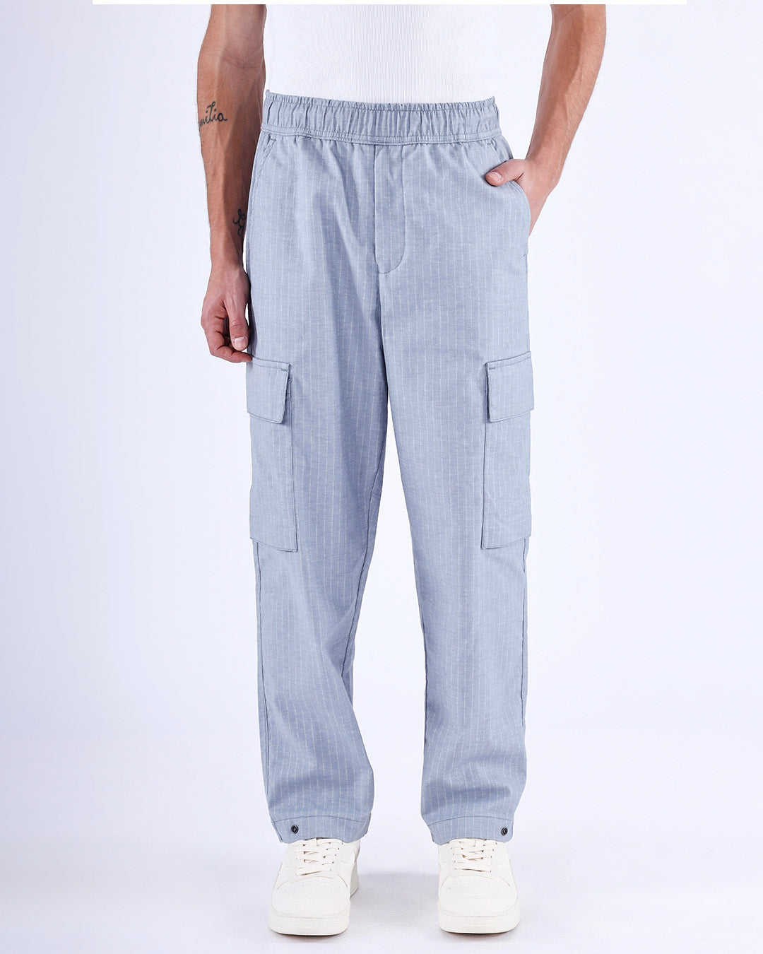 Air Striped Relaxed Cargo Pants In Light Blue