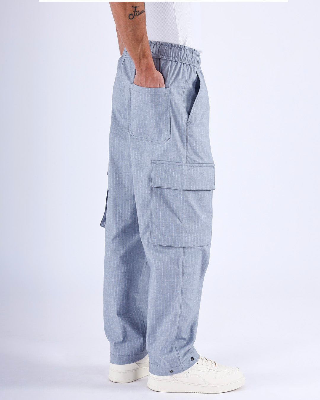 Air Striped Relaxed Cargo Pants In Light Blue
