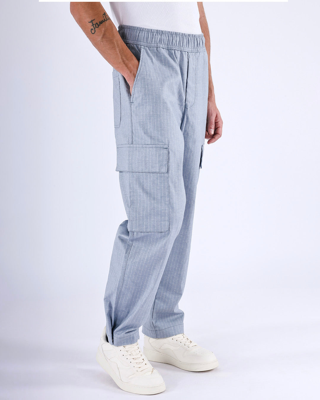 Air Striped Relaxed Cargo Pants In Light Blue