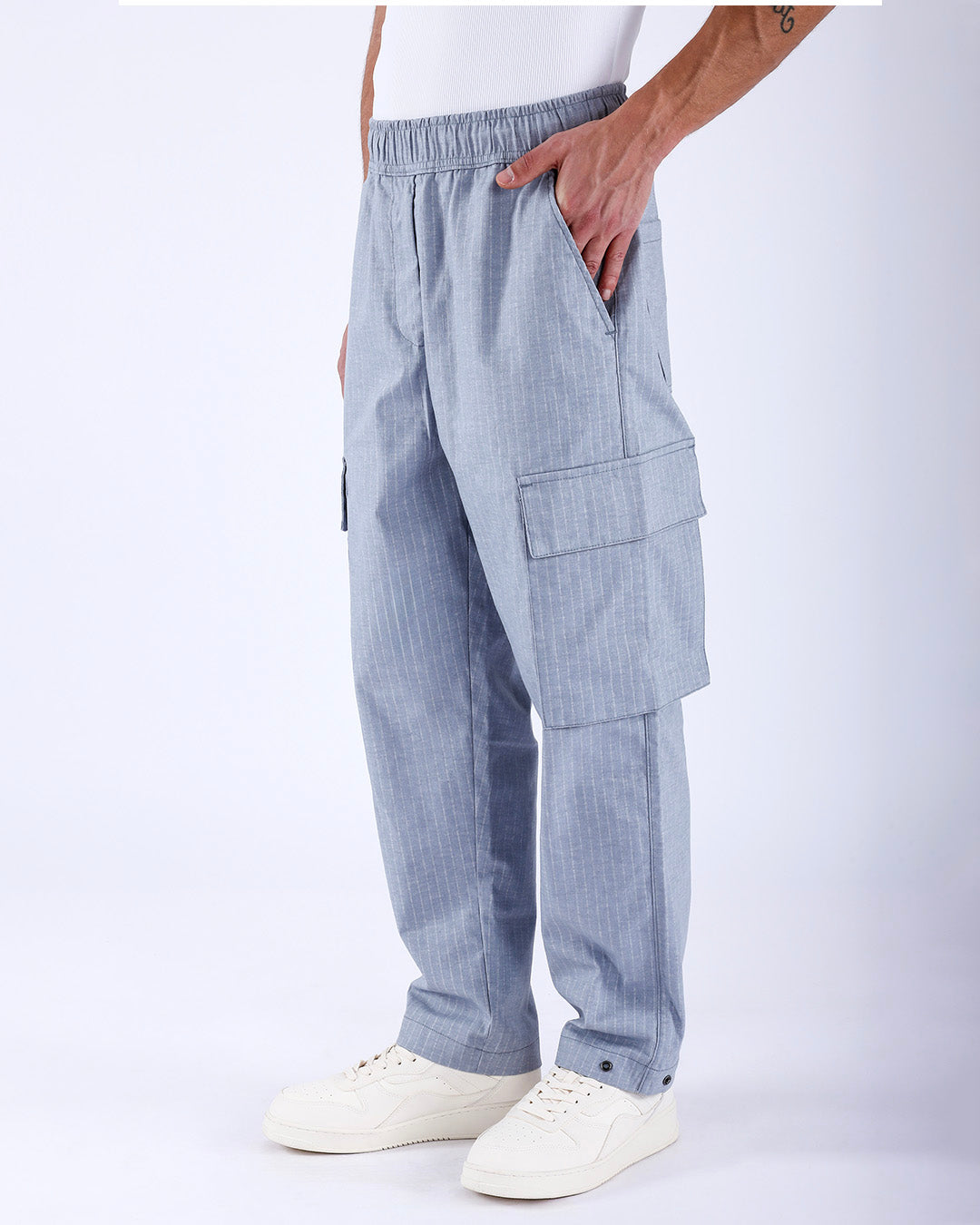 Air Striped Relaxed Cargo Pants In Light Blue