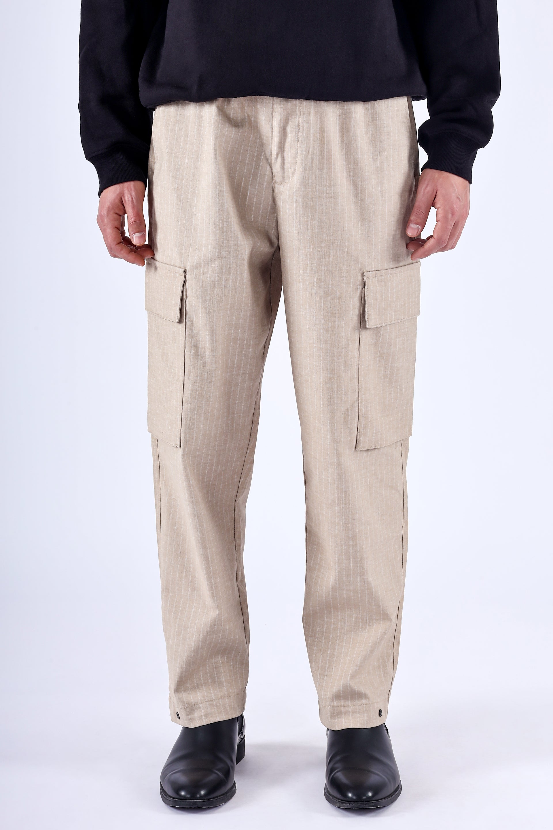 AIR STRIPED RELAXED CARGO PANTS IN BEIGE