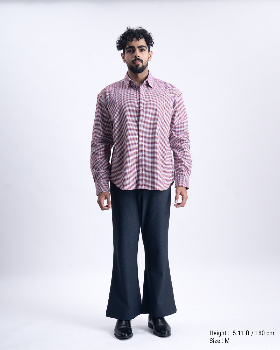 Checkered Cropped Relaxed Shirt In Wine