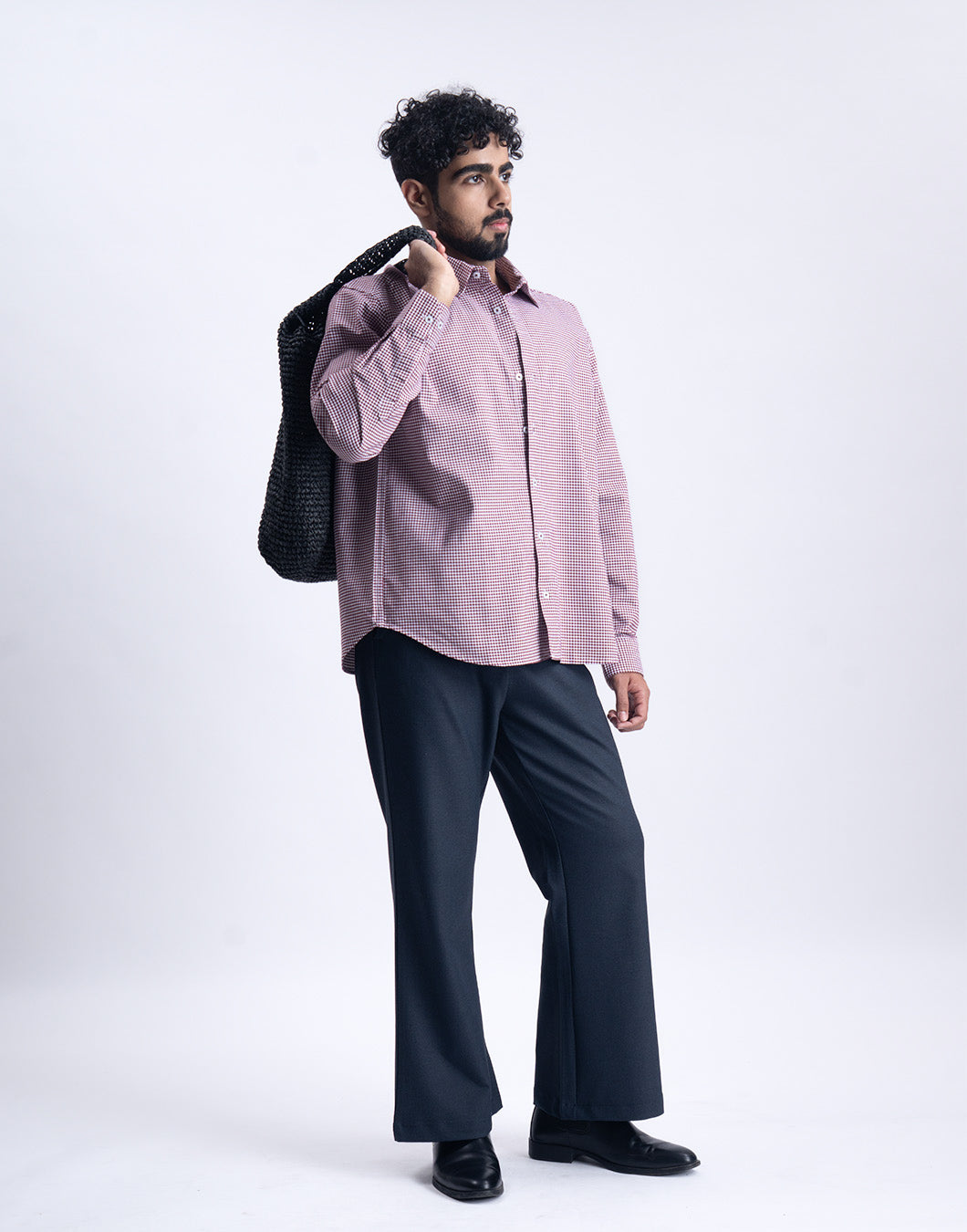 Checkered Cropped Relaxed Shirt In Wine