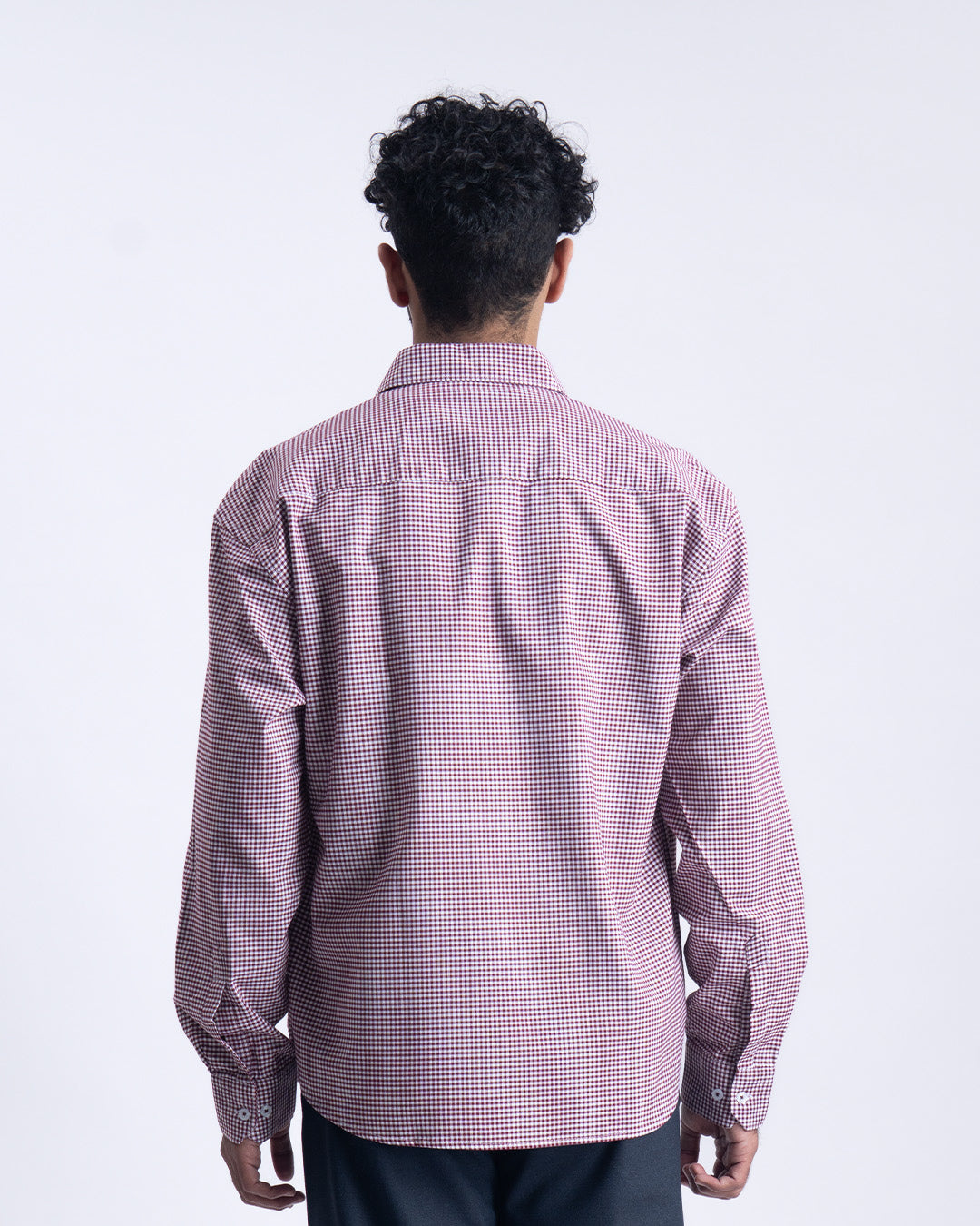 Checkered Cropped Relaxed Shirt In Wine