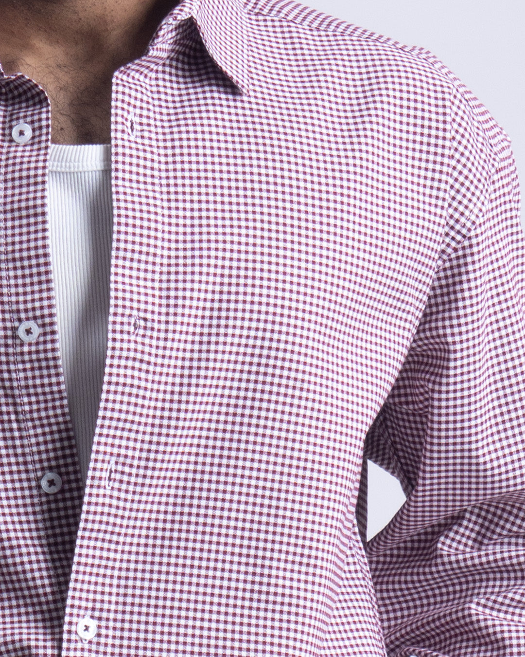 Checkered Cropped Relaxed Shirt In Wine