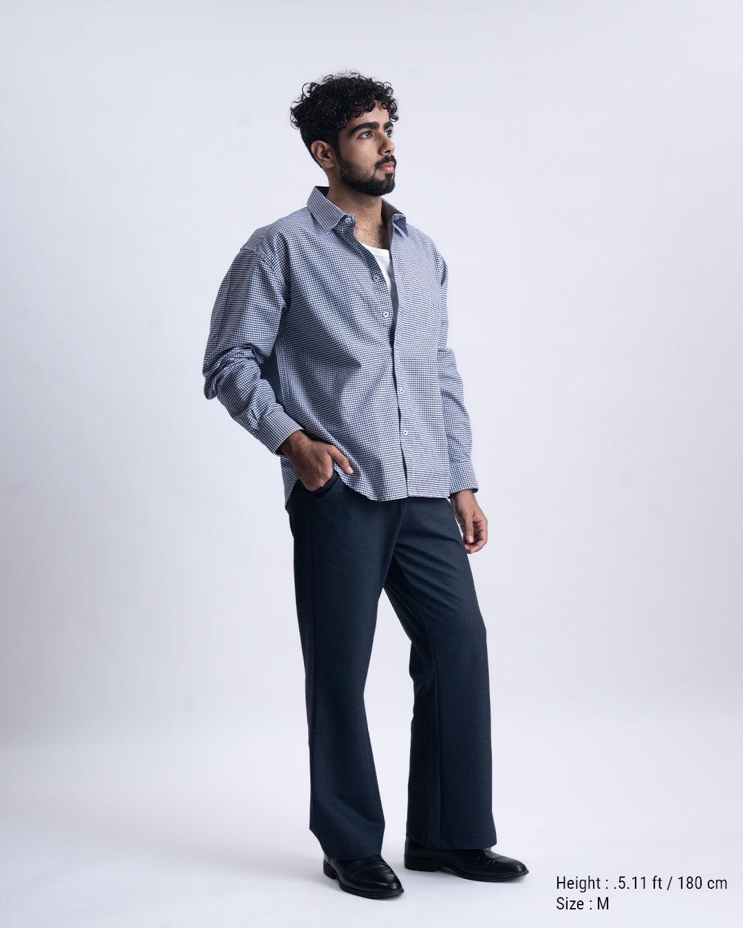 Checkered Cropped Relaxed Shirt In Navy