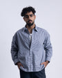 Checkered Cropped Relaxed Shirt In Navy