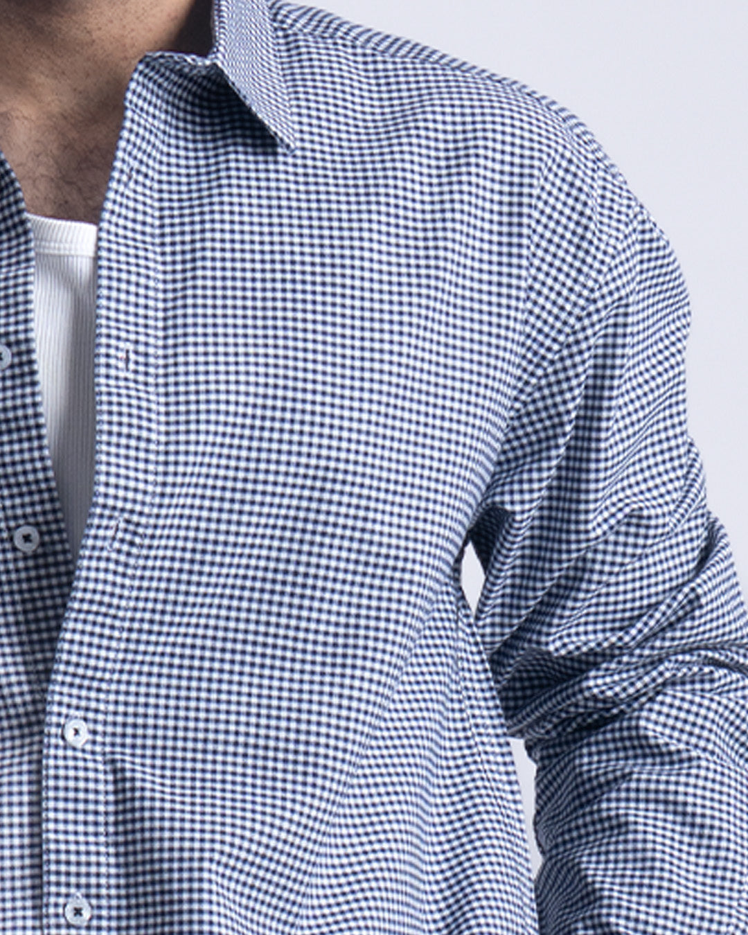 Checkered Cropped Relaxed Shirt In Navy