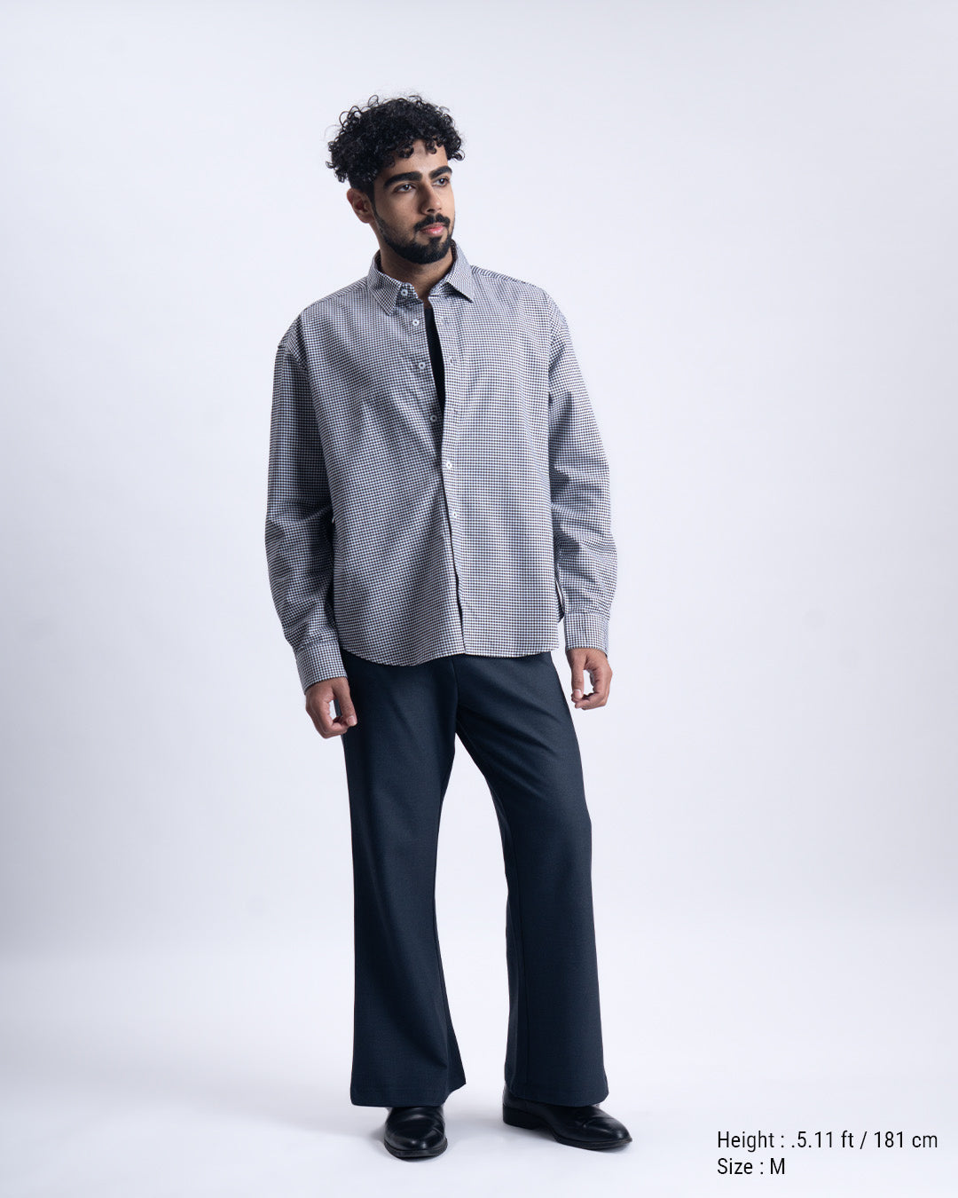 Checkered Cropped Relaxed Shirt In Black