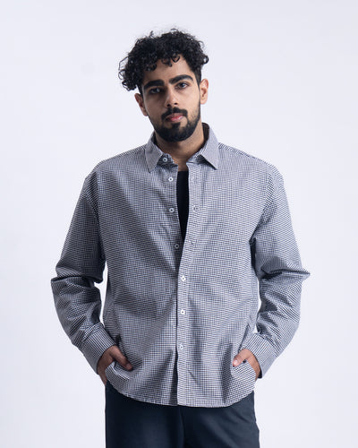 Checkered Cropped Relaxed Shirt In Black