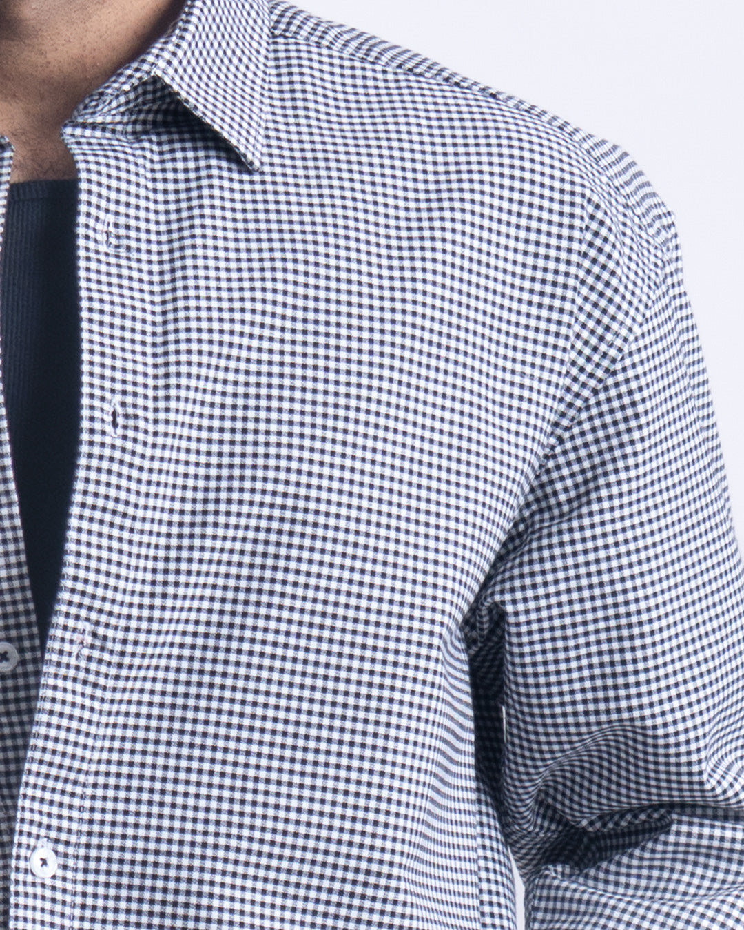 Checkered Cropped Relaxed Shirt In Black