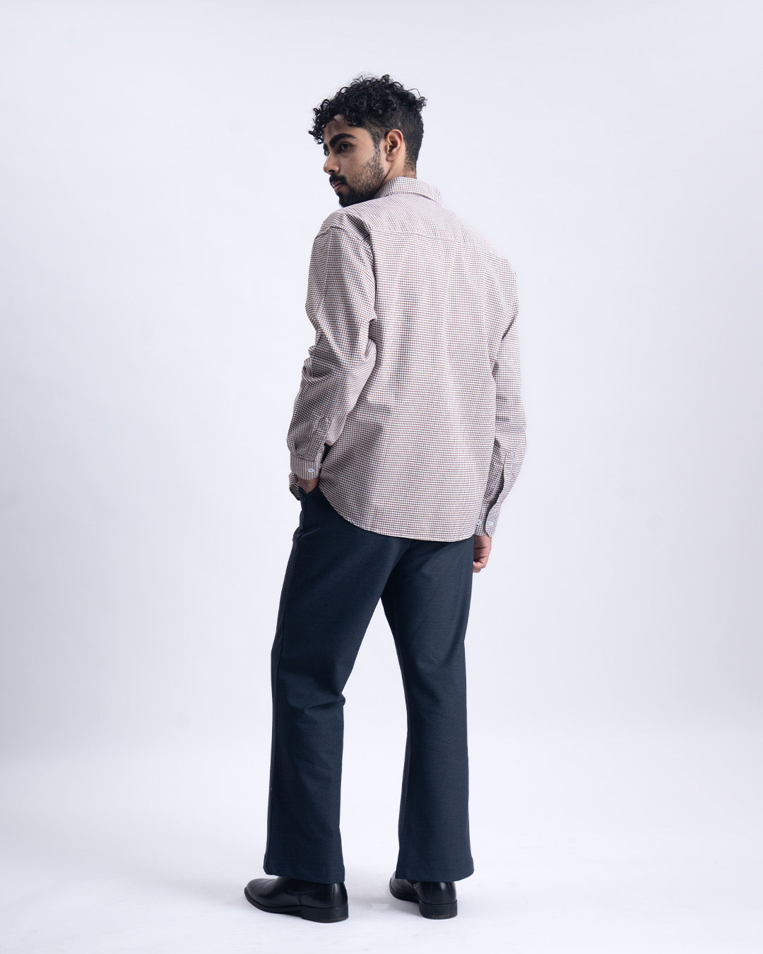 Checkered Cropped Relaxed Shirt In Brown