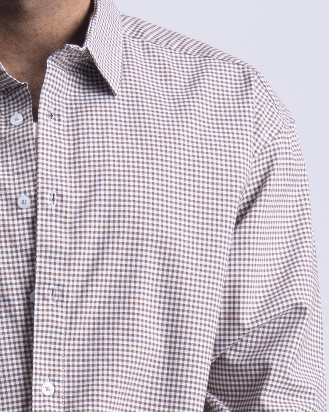 Checkered Cropped Relaxed Shirt In Brown