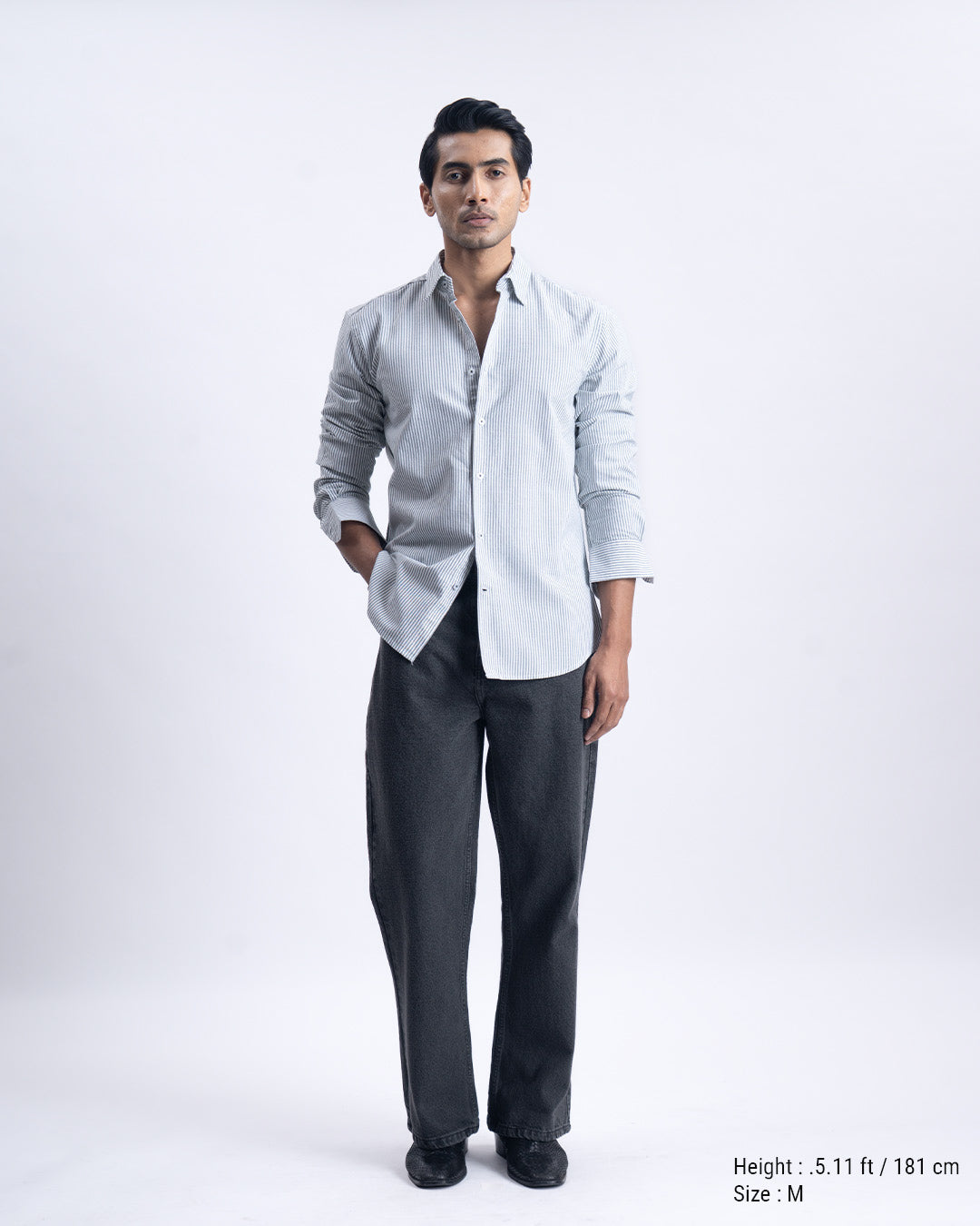 Striped Cotton Tailored Shirt In Dark Green