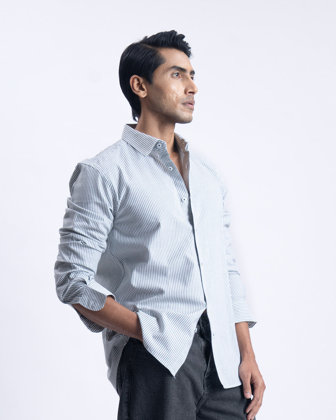 Striped Cotton Tailored Shirt In Dark Green