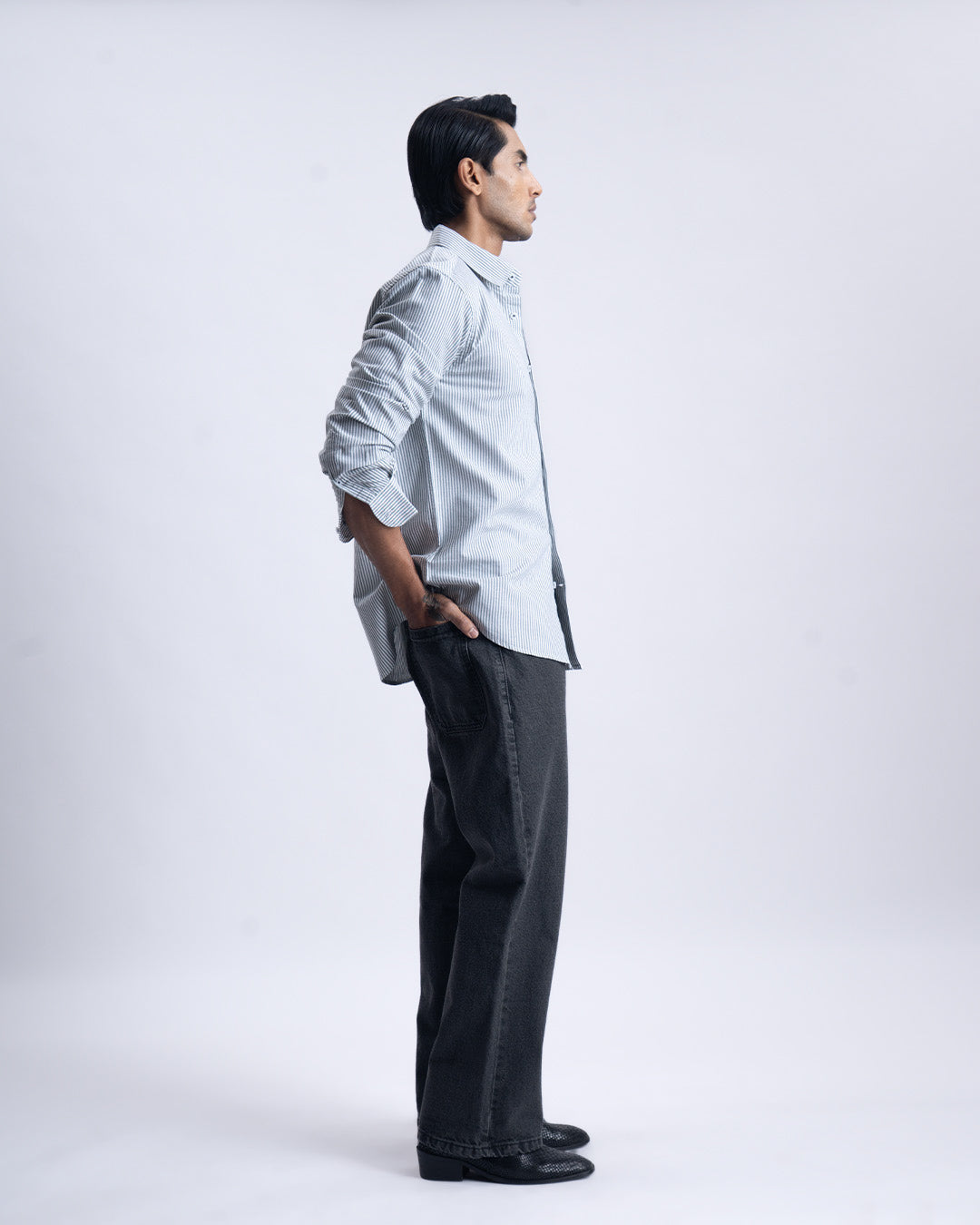 Striped Cotton Tailored Shirt In Dark Green