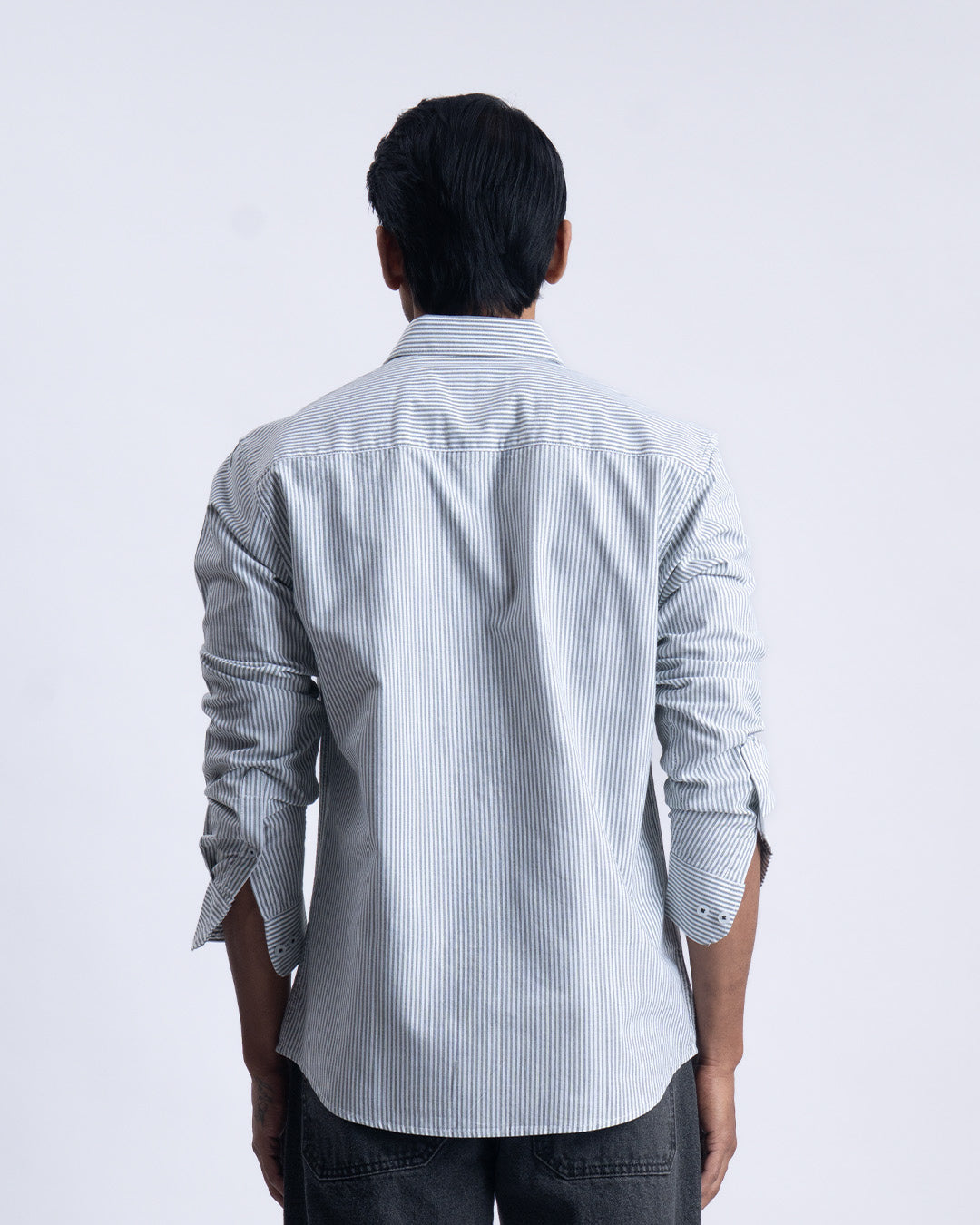 Striped Cotton Tailored Shirt In Dark Green