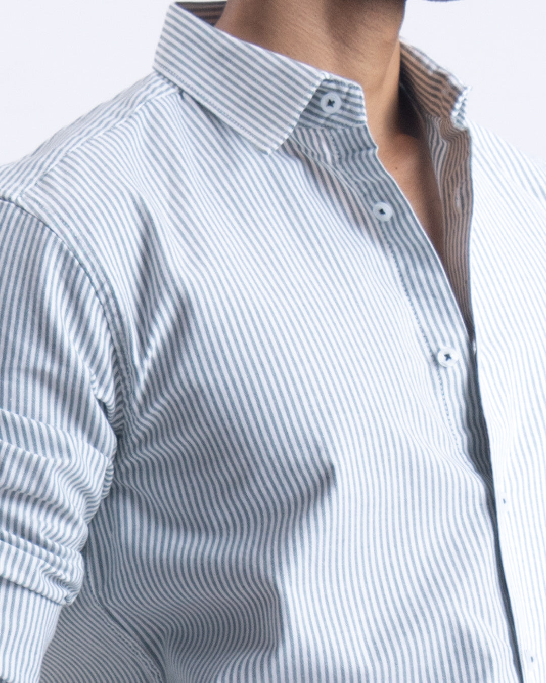 Striped Cotton Tailored Shirt In Dark Green