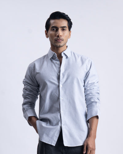 Striped Cotton Tailored Shirt In Navy