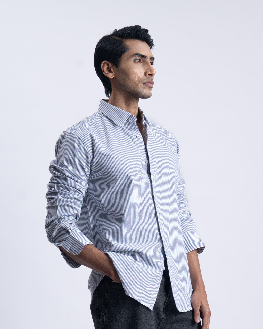 Striped Cotton Tailored Shirt In Navy