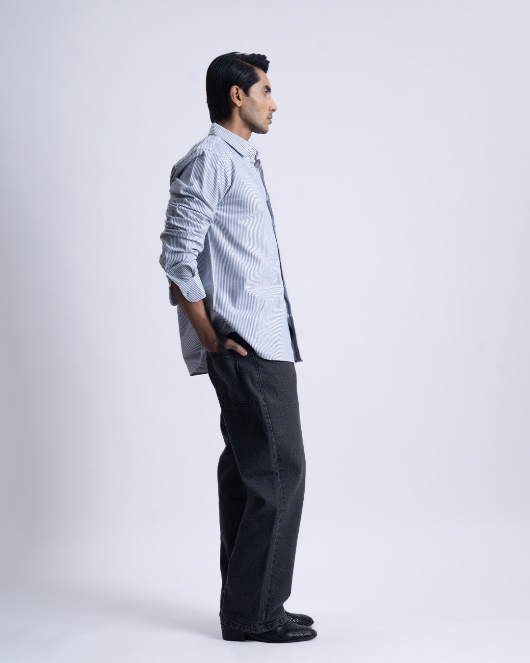 Striped Cotton Tailored Shirt In Navy