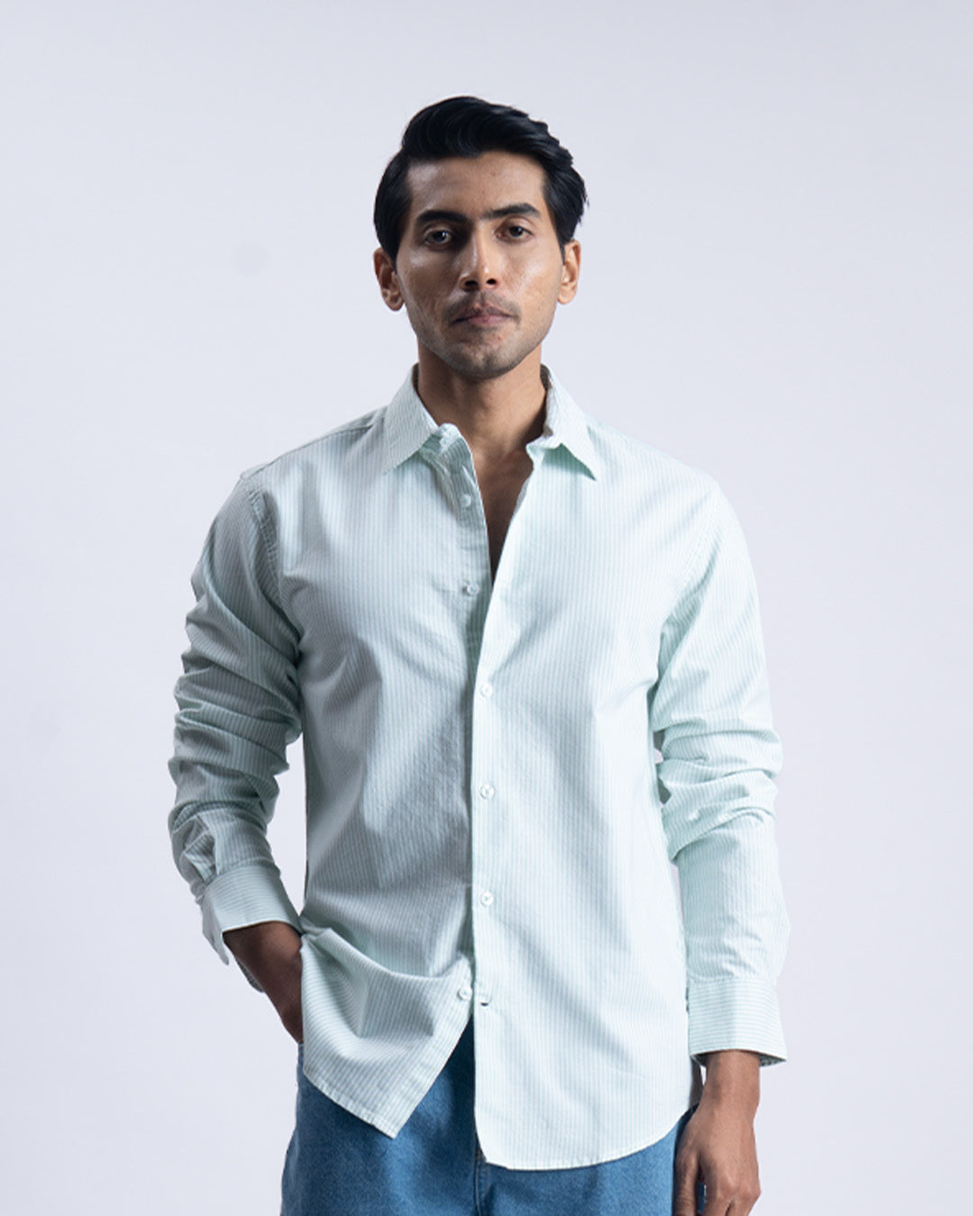 Striped Cotton Tailored Shirt In Green