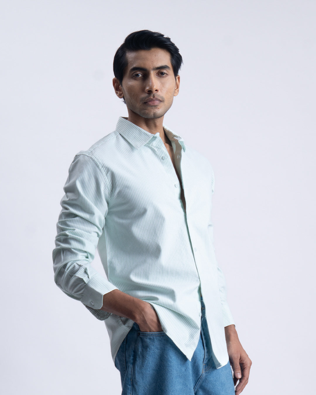 Striped Cotton Tailored Shirt In Green