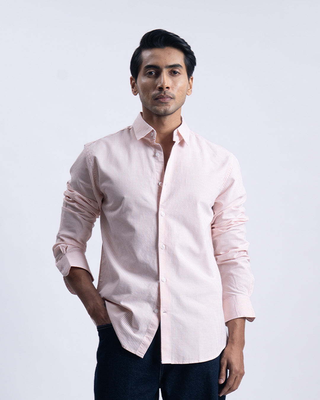 Striped Cotton Tailored Shirt In Orange