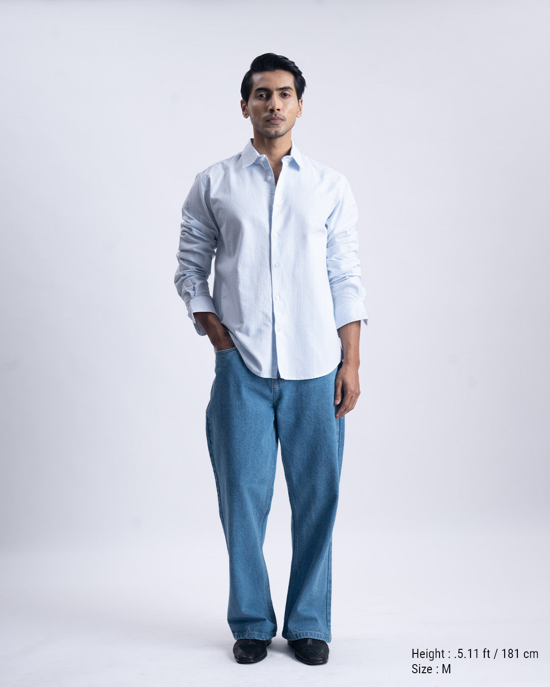 Striped Cotton Tailored Shirt In Sky Blue