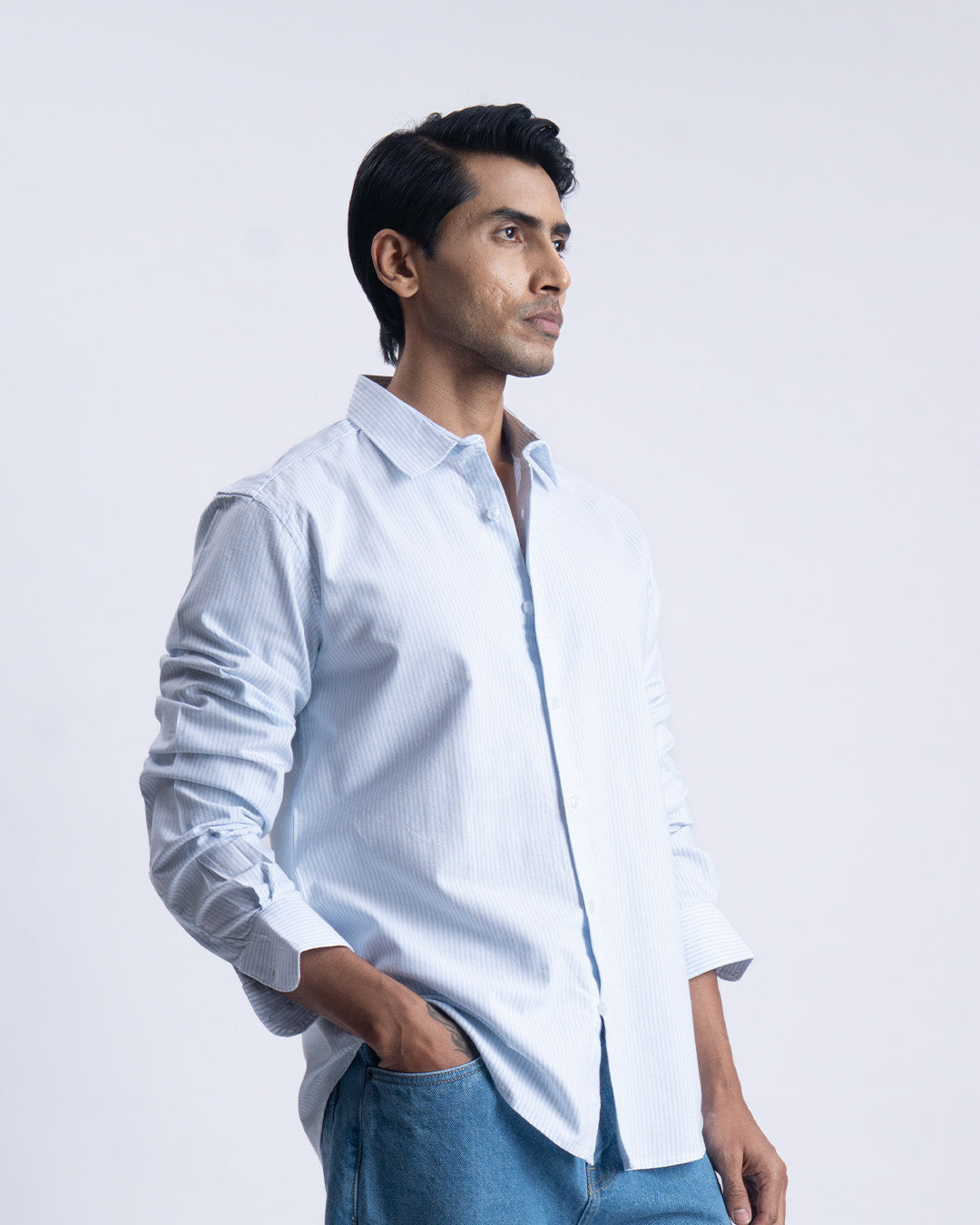 Striped Cotton Tailored Shirt In Sky Blue
