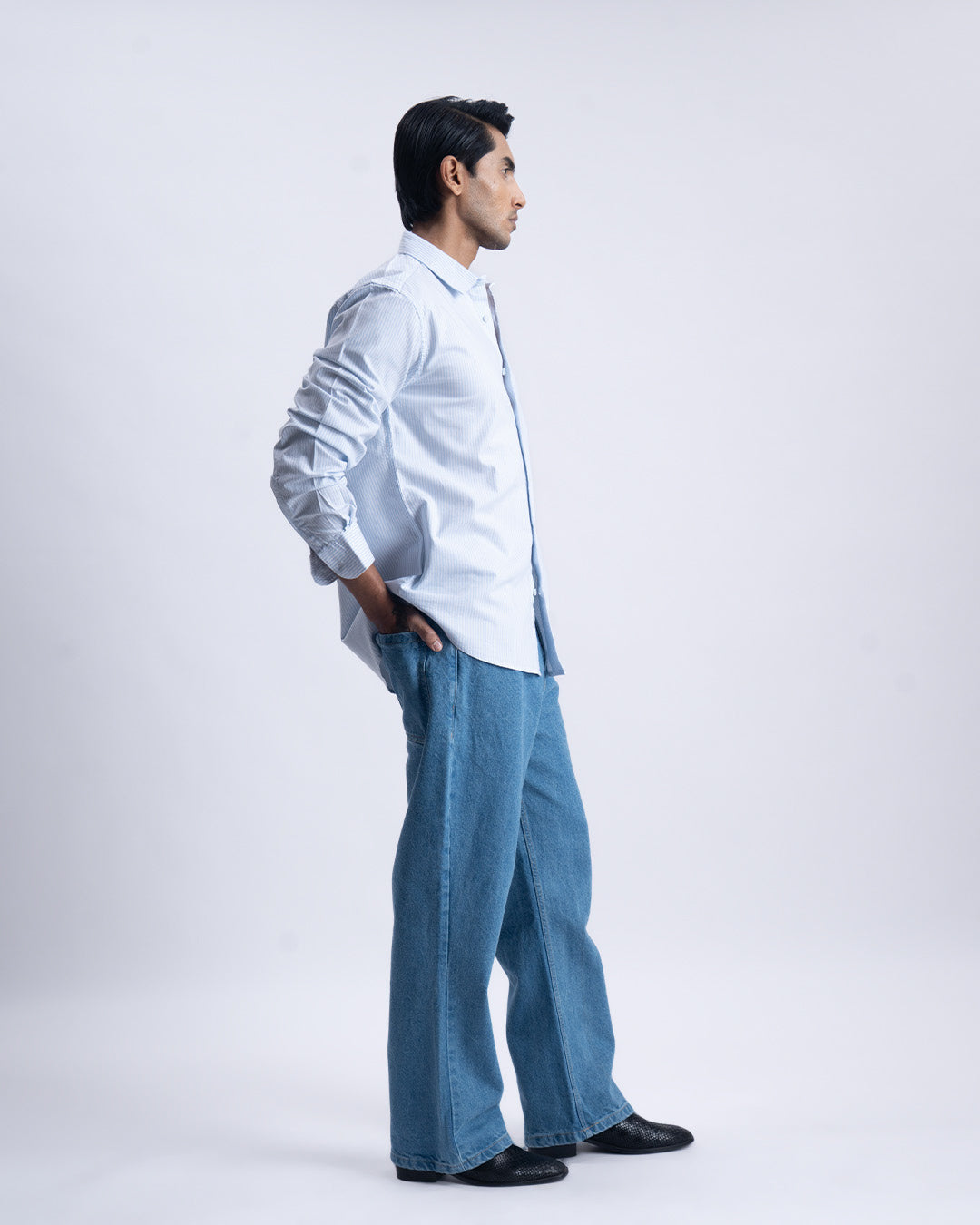 Striped Cotton Tailored Shirt In Sky Blue