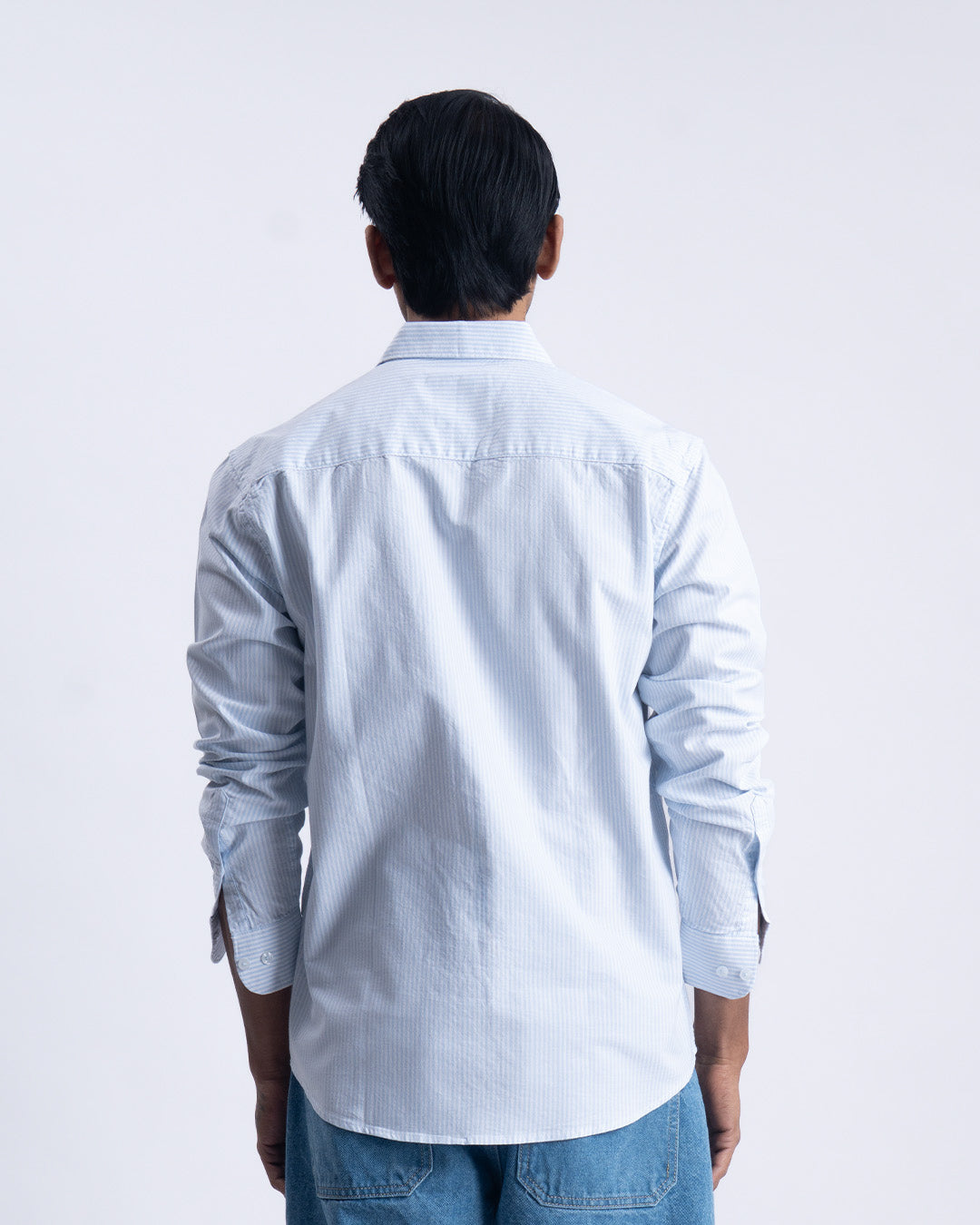 Striped Cotton Tailored Shirt In Sky Blue