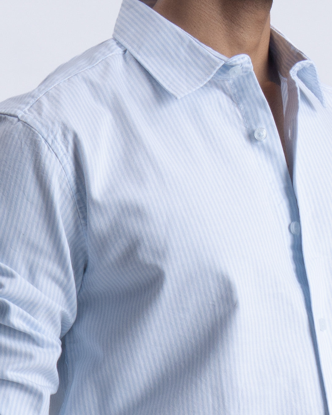 Striped Cotton Tailored Shirt In Sky Blue