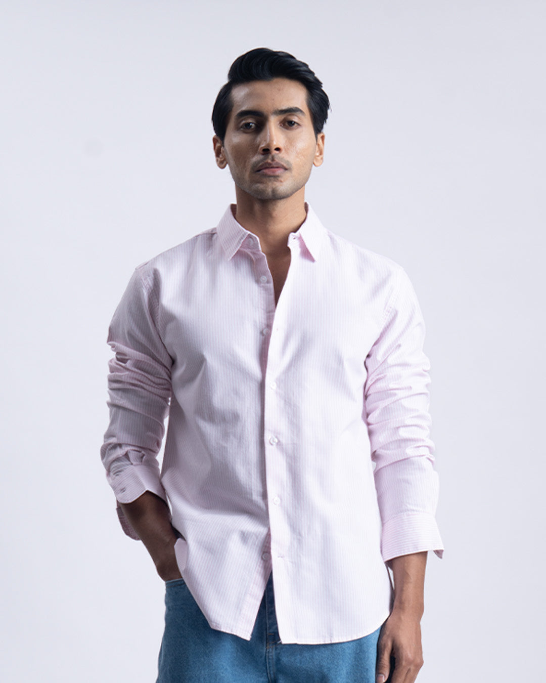 Striped Cotton Tailored Shirt In Pink