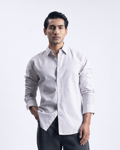 Striped Cotton Tailored Shirt In Brown