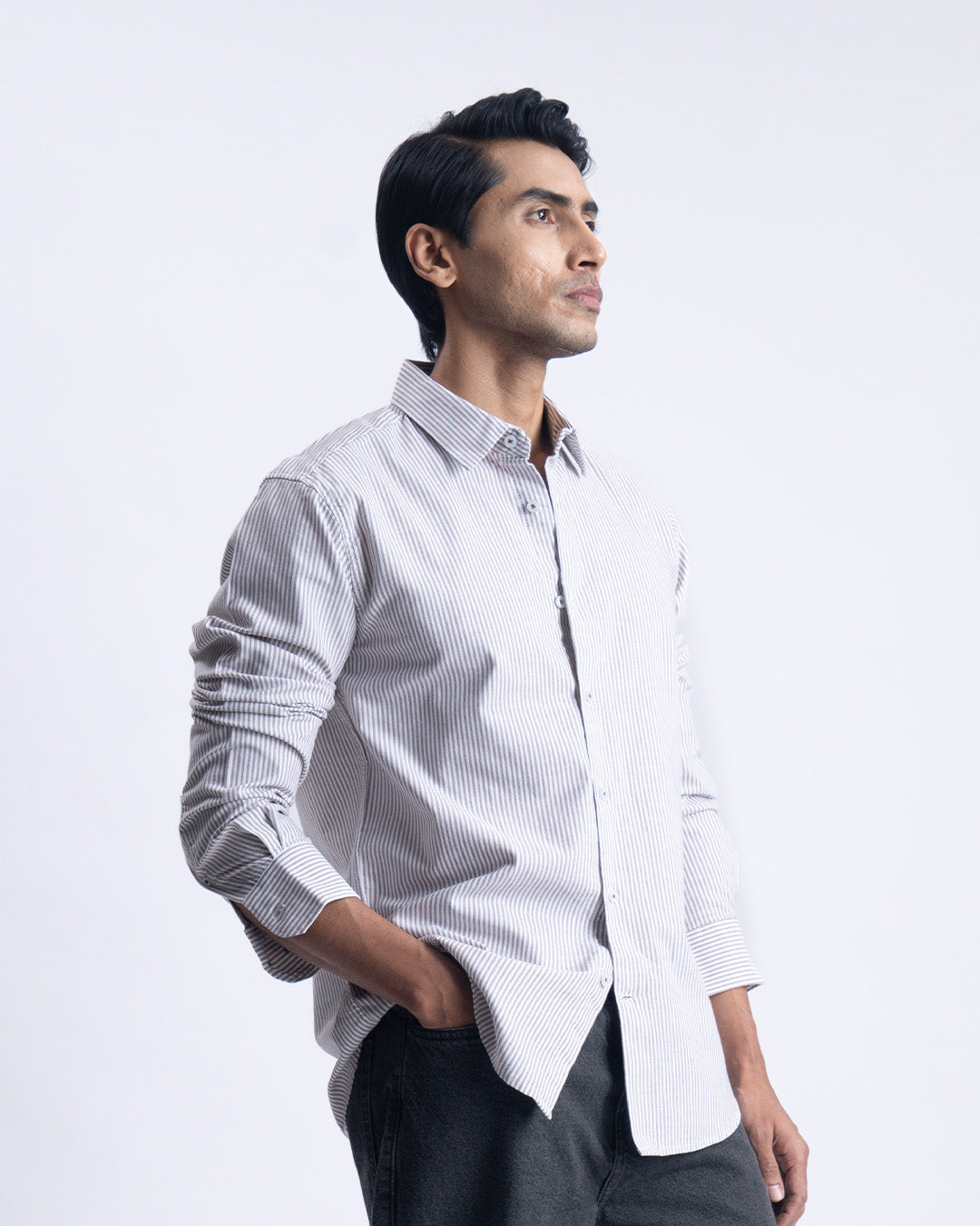 Striped Cotton Tailored Shirt In Brown