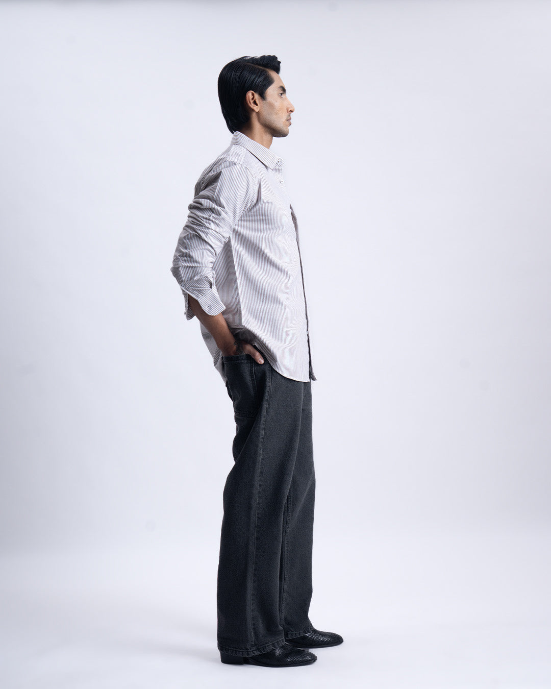 Striped Cotton Tailored Shirt In Brown